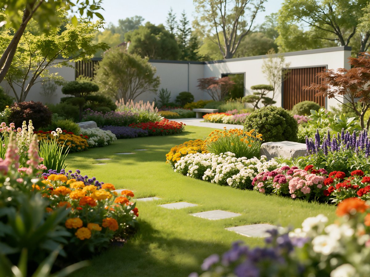 Beautiful garden pathway with stepping stones