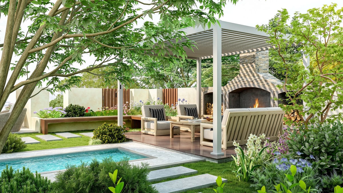 Modern outdoor decking and pergola